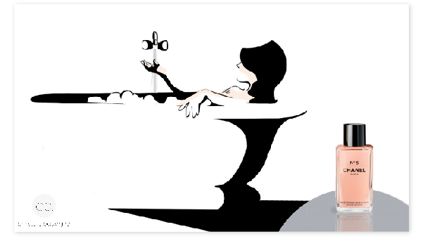Chanel n°5, soin du corps, illustration pour le bain